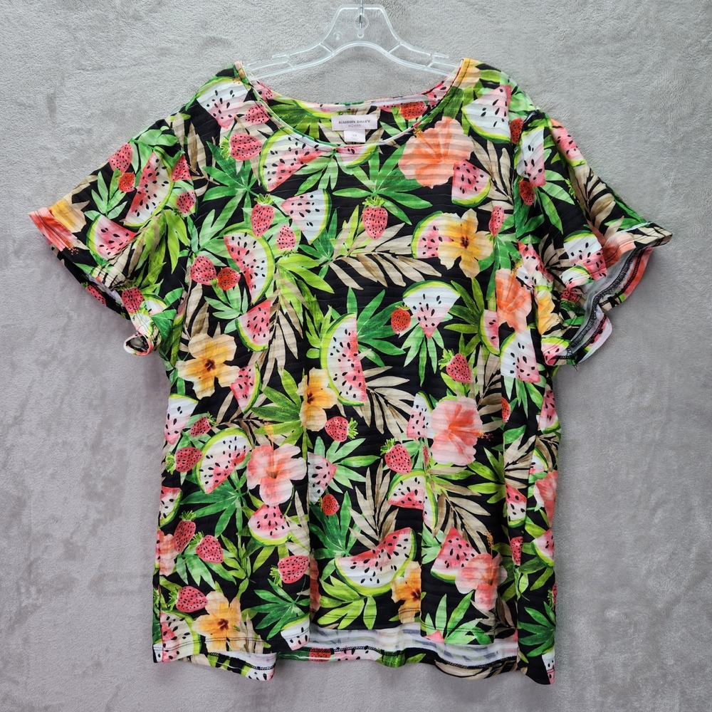 Allison Daley Tunic Womens 1X Tropical Fruit Floral Print Short Sleeve Summer